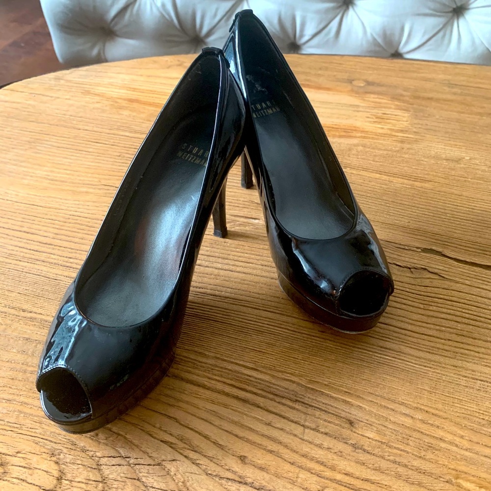 Stuart Weitzman Patent Leather Peep-Toe Pump